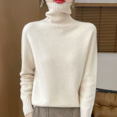 Wool Pullover Solid Color Long Sleeve Basic Thermal Top Wool Sweater